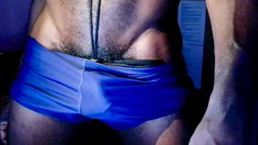 My Massive Bulge in My Tight Blue Spandex Shorts with Cockring