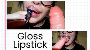 Lip gloss and sucking a dildo