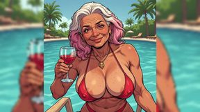 Sexy MILFs Topless Poolside Art