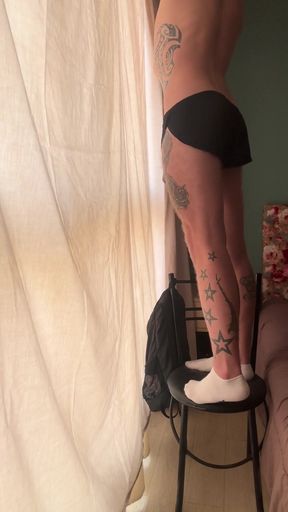 Dick slips out of sports nylon shorts   Clip 1