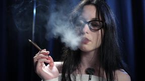 Smoking Seduction - Intriguing Lady in White. 2 Black Cigarette in a Row.