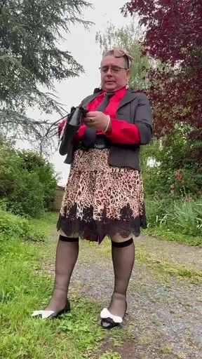 Dressed in a leopard skirt and lace for a night out