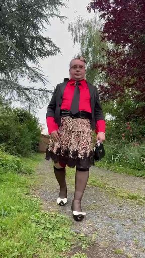 Dressed in a leopard skirt and lace for a night out