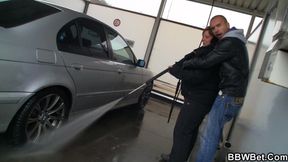 Busty plumper gets picked up and fucked in the shower