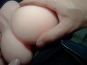 我慢できず休み時間に帰宅し尻型オナホをバックから突く　外出し失敗してほとんど中出し