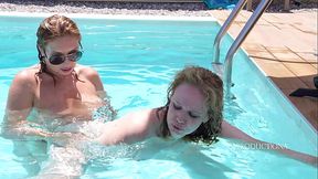 Underwater Lesbian Strap on Sex