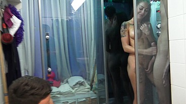 Romantic sex shower – and he has to watch, jerk off in the dog bowl, and drink it!