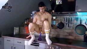 KinkyChrisX toys his boypussy in the kitchen wearing white socks
