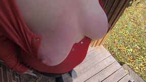 Smashing Her Tits Red at the Train Station