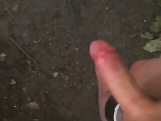 Horny on a barefoot nude walk so I edged my fat cock