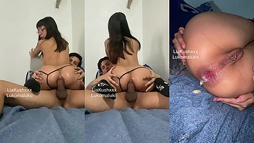 Tiny latina rides big dick whit her ass - Anal creampie