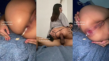 Tiny latina rides big dick whit her ass - Anal creampie