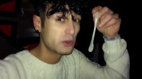 Craziness?! Twink Cum of Used Condom Under a Bridge 1