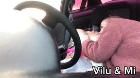 Girl watches guy jerk off in parked car