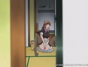 Maid masturbates hard as her boss watches