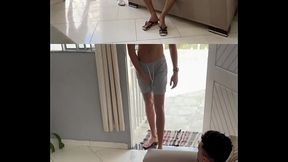 MY NEIGHBOR CAME TO ASK ME FOR HELP AND CAUGHT ME JERKING OFF HE SUCKED ME UNTIL I CUM