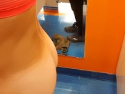 Little W. Kitty Cums in a Public Unisex Changing room!