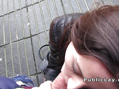 Belgian hottie sucks cock in public