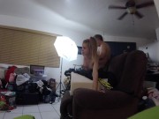Spandex Fucking in Garage then Headphone Sex in her living room
