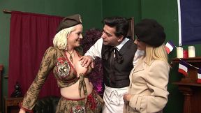 these blonde french beauties chloe delaure and donna derriere leave their lingerie on as they get fucked