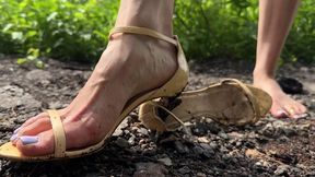 High heels sandals ruined, high heels House of CB wrecked, high heels stuck, high heels ripping, high heels in mud, high heels in puddles, girl destroy high heels, broken high heels, high heels stuck, high heels bending, high heels in forest