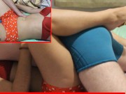 Dry humping in missionary position and spread legs, cumming in pants.