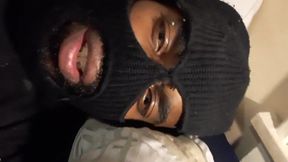 Jail talk with masked big black cock while jerking off
