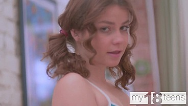 MY18TEENS - Beautiful cute girl with perfect natural girl masturbates