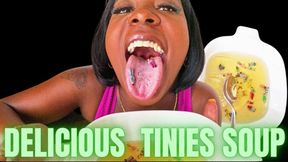 Tinies Soup - Giantess Vore - This giantess vore scene features mouth fetish, tiny man, shrinking fetish, evil giantess, and femdom pov - 720 MP4