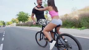 This cute bitch with glasses just loves public anal sex.