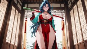 Blue-haired Samurai! Service in the Bamboo Grove. What Secrets Hide Under That High-slit Kimono?