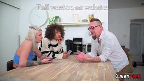 3-Way Porn - 2 Petites, a Ebony and a Tattoed babes Are Fucked in the Ass in Interracial Threesome