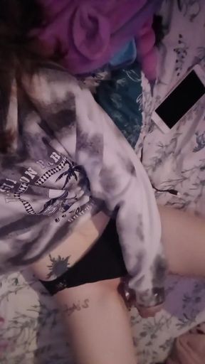 Petite White Girl Sticks Water Bottle in Her