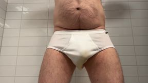 Dad Pissing His New White Briefs