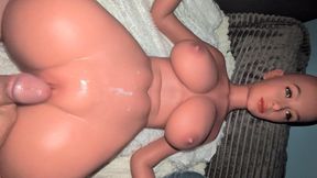 Mister Faith and new Anissa - A double-ended dildo between the two of us and jerk for a new cumshot on her belly