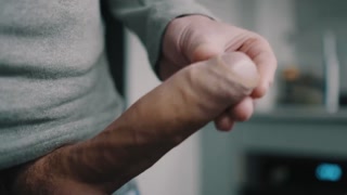 White uncut dick pulsating cum in 4K
