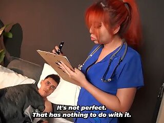 The patient with a huge penis - physical exam by the redheaded doctor with huge breasts