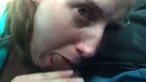 My buddy's ugly light haired bitch gets a chance to suck my dick