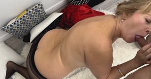 Mature Wife in Seamless Black Pantyhose Sucking Husbands Cock