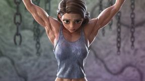 smoking hot muscled body builder anime babe is chained up in bdsm bondage so you can watch her struggle