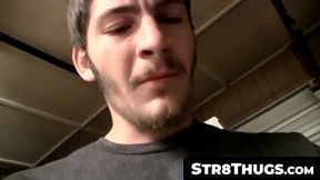 Straight thug's gripping hard dick rub and explosive cum shot scene