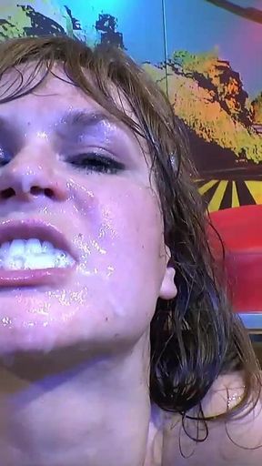Brunette Bukkake Slut Takes Massive Cumshots From Gang