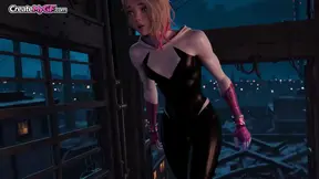 Slim and sexy Gwen is deepthroated by a big black cock in this steamy 3D