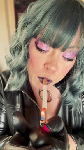 BBW Mistress Tina Snua In Leather &amp; Gloves Smokes 2 Cork Cigarettes - Gloved Smoking Mistress