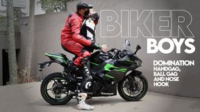 Biker Boys - Green Bike Part 1 (1080p) Gay Domination - Gay Bondage - Nose Hook - Handgag - BDSM - Biker Gear