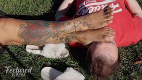 I love putting my feet on your face in the park
