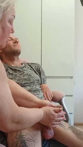 my wife watches as my friend jerks off my dick   Clip 1