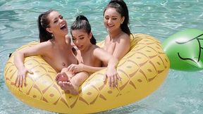 3 Lesbian Latina Roomies get sexual in swimming pool