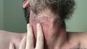 closeup neck and beard worship from underneath him