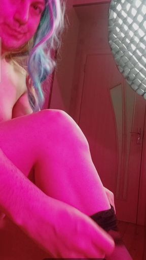 Big Booty Pretty Femboy In Dark Pinky Ambiance Dressing Up Her Tights